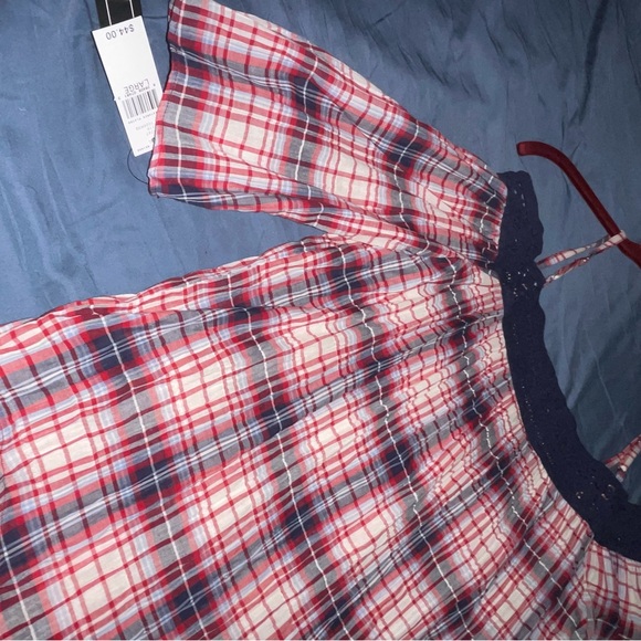 A. Byer Women's Off The Shoulder Red and White and Blue plaid - Picture 5 of 9